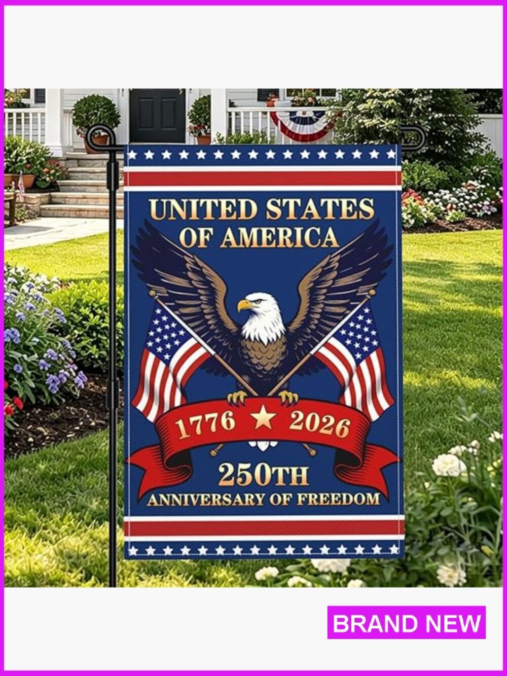 250th Anniversary Garden Flag Burlap Double Sided Patriotic Outdoor Yard Decor